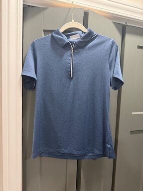 Women’s Blue Short-Sleeve Zip Polo Shirt